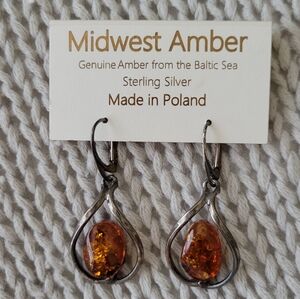 AMBER Sterling Silver dangling earrings from Poland. Brand New!